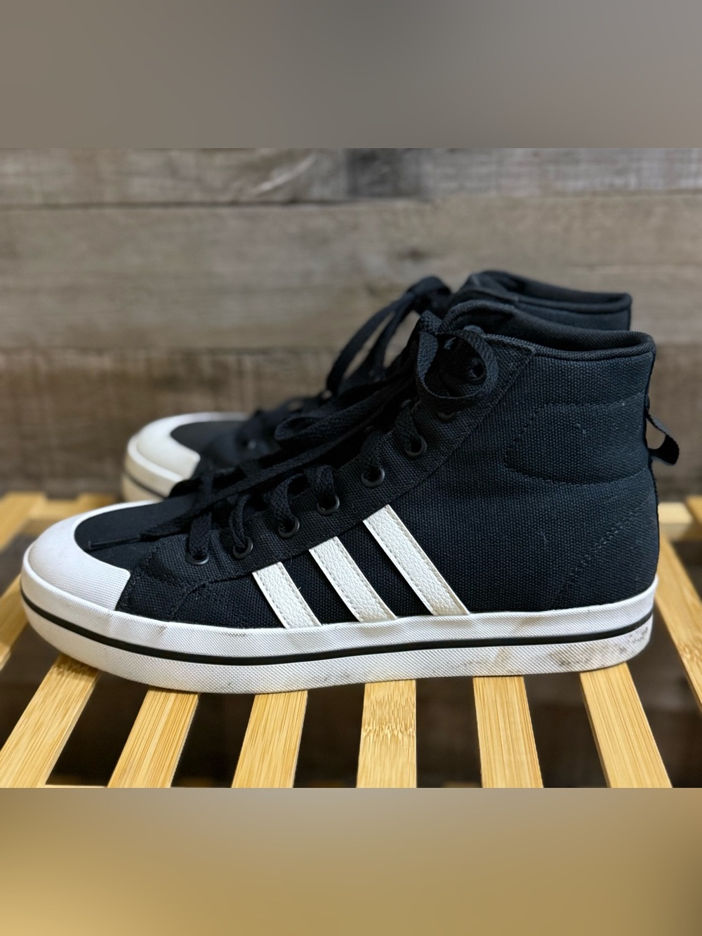 adidas Women’s Bravada Mid Canvas Sneakers in Black & White, Size 8 - Picture 7 of 14
